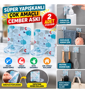 Mey İthalat® Süper Yapışkanlı Çok Amaçlı Cember Askı 2 Adet
