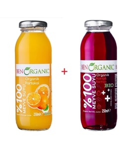 Ben Organic Portakal + Kırmızı Meyveler %100 Organik Meyve Suyu 250 ml 2'li Paket