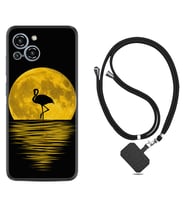 Reeder S23 Max Pro Kılıf Silikon Boyun Askılı İpli Desenli Silikon Ay ve Flamingo 1775