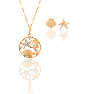 Gümüş rose zirkon taşlı deniz şans kolye ve küpe ikili set