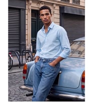 LCW BUSINESS Mavi Slim Fit Çizgili Poplin Erkek Gömlek