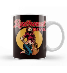 Redhead Diva Bass Guitar Player Ginger Girl Inked Tattooed Kupa Bardak Porselen