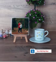 Doğum Günü Hediyesi Fotoğraflı Dekoratif Taş, Ahşap Altlıklı Türk Kahvesi Fincanı Hediye (Model 2)