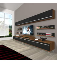 Decoraktiv Ekoflex 360Y Mdf Krom Ayaklı Tv Ünitesi Tv Sehpası - Ceviz Siyah (Siyah - Ceviz)