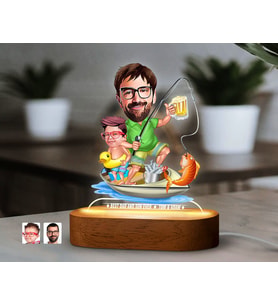 BK Gift Kişiye Özel Baba-Oğul Karikatürlü Dekoratif 3D Biblo LED Işıklı Gece Lambası-10, Babaya Hediye, Babalar Günü Hediyeleri