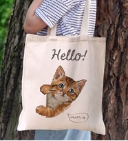 BK Gift Kedi Tasarımlı Kanvas Bez Çanta, Baskılı Omuz Çantası, Alışveriş Çantası, Plaj Çantası, Arkadaşa Hediye- (Model 1)