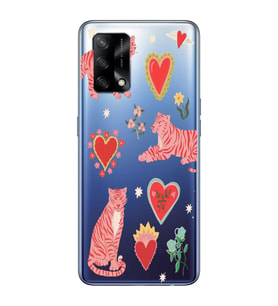 Oppo A74 Uyumlu Kaplan ve Kalp Desenli Şeffaf Telefon Kılıfı