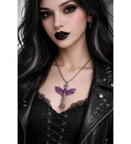Mor Butterfly Kuru Kafa Detaylı Gotik Kolye Unisex Metal Zincir