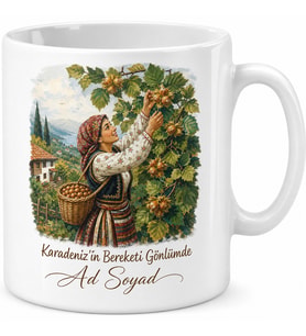 Fındık Toplayan Karadenizliye Fındık Dalında Renkli Yöresel Kupa Bardak Hediye