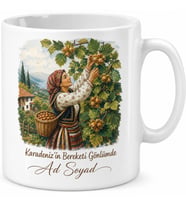 Fındık Toplayan Karadenizliye Fındık Dalında Renkli Yöresel Kupa Bardak Hediye