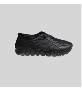 BEREN FOOTWEAR 701-4 KADIN HAKİKİ DERİ LAZER BASKILI LASTİK BAĞCIKLI GÜNLÜK AYAKKABI SİYAH