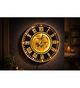 LED Işıklı Mekanizmalı Lüks Duvar Saati – Gold Detaylı Vintage Tasarım