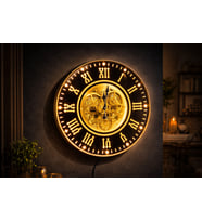 LED Işıklı Mekanizmalı Lüks Duvar Saati – Gold Detaylı Vintage Tasarım