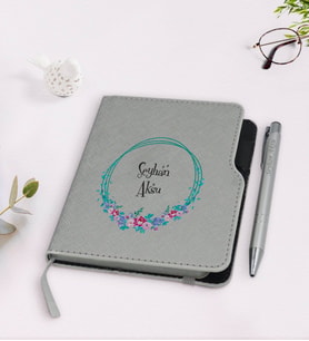 BK Gift Kişiye Özel İsimli Gri Termo Deri Defter Kalem Seti-8