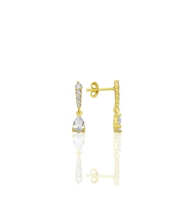 Gümüş altın yaldızlı sıra taşlı sallantılı damla küpe SGTL12773GOLD