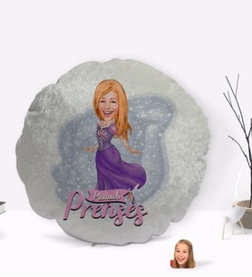 BK Gift Kişiye Özel Prenses Karikatürlü Yuvarlak Dekoratif Kırlent Yastık-1