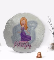 BK Gift Kişiye Özel Prenses Karikatürlü Yuvarlak Dekoratif Kırlent Yastık-1