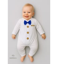 BABYDEN'S Minik Patron Papyonlu Erkek Bebek Tulum – Düğmeli Tasarım, Uzun Kollu %100 Pamuk Yenidoğan Tulumu (Saks Mavisi)