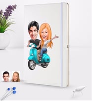 BK Gift Kişiye Özel Sevgililer Karikatürlü Beyaz Termo Deri Defter 16x24cm Model 99