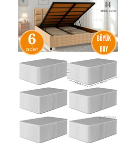 6 Adet - Antrasit Çizgili Büyük Boy Hurç Seti - Baza Altı Ve Çekyat Tipi Organizer - 65 x 45 x 22 Cm
