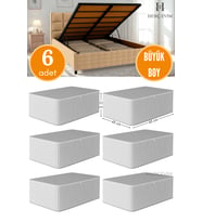 6 Adet - Antrasit Çizgili Büyük Boy Hurç Seti - Baza Altı Ve Çekyat Tipi Organizer - 65 x 45 x 22 Cm