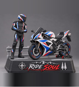 Ride Soul Erkek Motosikletçi Figürü Beyaz Mavi Kırmızı Diorama 3D Baskı Motor Hediyesi