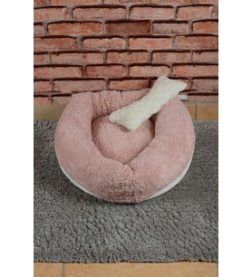 Yıkanabilir Yuvarlak Köpek ve Kedi Yatağı, 60 cm, Açık Pudra