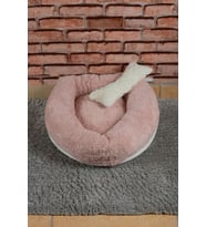 Yıkanabilir Yuvarlak Köpek ve Kedi Yatağı, 60 cm, Açık Pudra