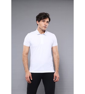 Polo Yaka Düz Beyaz T-shirt  - Wessi