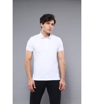 Polo Yaka Düz Beyaz T-shirt  - Wessi