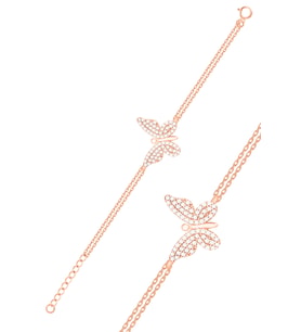 925 Ayar Gümüş Rose Zirkon Taşlı Kelebek Bileklik ST229