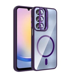 Coverzone Samsung Galaxy A55 ile Uyumlu Z-Etro MagSafe Wireless ?arj Destekli, G��l� Manyetik Tutucu, Stand Olabilen, Kamera Lens Hediyeli Koruyucu K?l?f Derin Mor