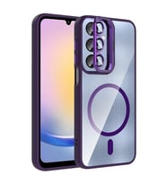 Coverzone Samsung Galaxy A55 ile Uyumlu Z-Etro MagSafe Wireless ?arj Destekli, G��l� Manyetik Tutucu, Stand Olabilen, Kamera Lens Hediyeli Koruyucu K?l?f Derin Mor