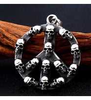 Paslanmaz Çelik Tasarım Kuru Kafa Gotik Tarz Skull Barış İşareti Erkek Peace Kolye