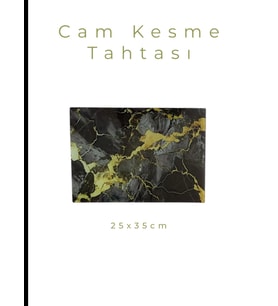 Cam Kesme Tahtası* Mutfak Tahtası Kare 25x35cm Mermer Siyah Altın Görünümlü