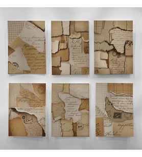 A6 (10,5x14,8 cm) 6'lı Yazılı Yırtık Kağıt Kolaj Scrapbook Kağıdı Seti Junk Journal Defter Süsleme
