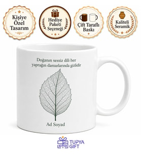 Yaprak Damar Çizimi Temalı Baskılı Kupa Bardak Doğa Hediye Porselen Mug