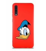 Samsung Galaxy A50 Soft Premier Kapak Donald Duck-B Tasarımlı Silikon Kılıf - Kırmızı (Şeffaf)
