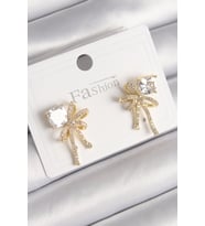 Pirinç Gold Renk Zirkon Taşlı Kurdele Model Kadın Küpe 5886 - HPSBYI9736-9855