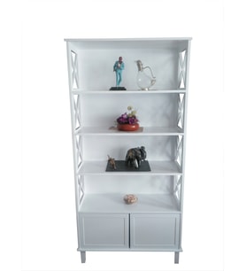 Kitaplık 13845 ÇAPRAZ Yan Model Kayın MDF Alt Kapak raf Parlak Beyaz Lake El Yapı