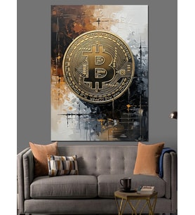 Bitcoin Altın Sikke Sanatı Dekoratif Kanvas - Mdf Ahşap Tablo