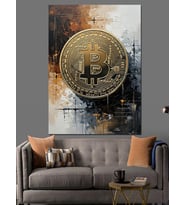 Bitcoin Altın Sikke Sanatı Dekoratif Kanvas - Mdf Ahşap Tablo
