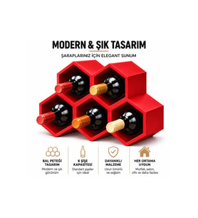 Kırmızı Özel Renk Nostaji Modern Yatay Tasarım 5 Hazneli Şarap Şişe Stant O