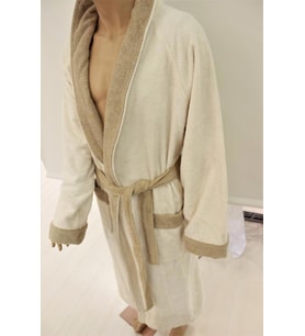 Ender Home Bornoz Krem Bej Kontrastlı Şalyaka Bukle Unisex Bornoz L/XL