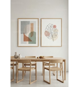 Minimal Botanik & Soyut Geometrik 2’li Ahşap Çerçeveli Tablo Seti