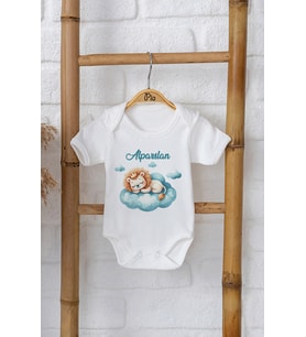 Pia Baby Premium %100 Pamuk İsme Özel Organik Baskılı Çıtçıtlı Bebek Body Zıbın Modelleri 5004-16 (Ekru)
