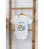 Pia Baby Premium %100 Pamuk İsme Özel Organik Baskılı Çıtçıtlı Bebek Body Zıbın Modelleri 5004-16 (Ekru)