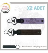 Motorcu Dostlar İçin İsim Plaka ve B Rh (-) Kan Grubu Yazılı 2'li Anahtarlık Set, Mor-K Kahve-Laci (Çok Renkli)