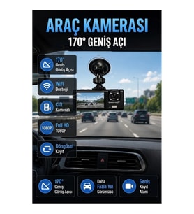 Çift Kameralı WiFi Araç Kayıt Kamerası – Full HD 1080P 170° Geniş Açı