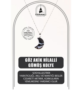 Göz Akik Doğal Taş Hilalli Kolye, Gümüş Zincir